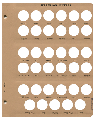 Jefferson Nickels with proof Replacement Page 3 1964-D - 1979