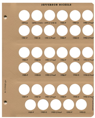 Jefferson Nickels with proof Replacement Page 4 1979-D to 1990-P