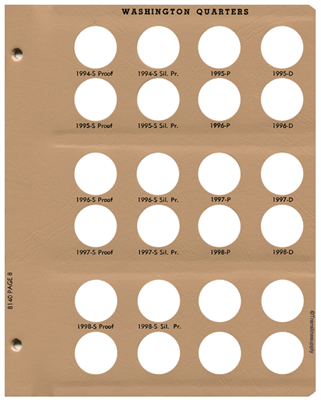 Washington Quarters with proof Replacement Page 8 1994-S Pr.-1998-S Sil. Pr.