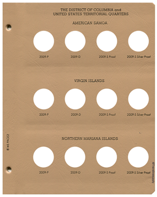 Statehood Quarters DC & Territories w/proof Replacement Page 2 AS 2009 P-NMI 2009-S Sil. Pr