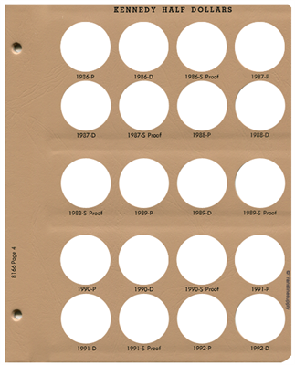 Kennedy Half Dollars w/proof Replacement Page 4 1986-P - 1992-D